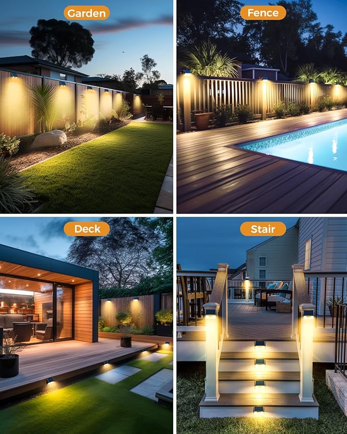 Vighep 12 Pack Solar Fence Lights, Motion Sensor Deck & Wall Lights - Warm White LED, Wireless, Waterproof, Outdoor for Yard, Steps & Garden - Black
