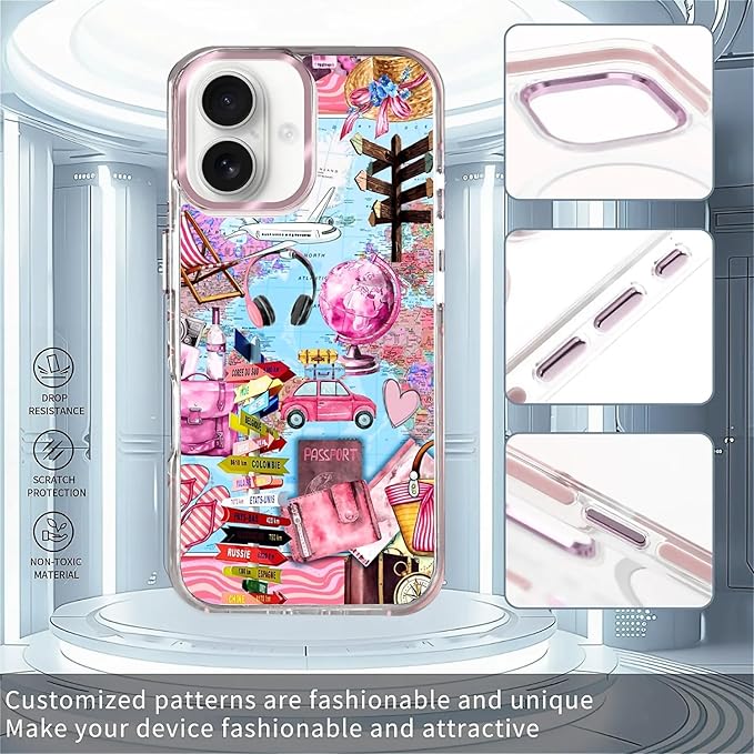 Case for iPhone 16,[Compatible with MagSafe],Cover Holiday Trip World Map Phone Case Design，for Women Girls Magnetic Clear Cover - Slim, Sleek, & Shockproof Protection