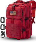 Hannibal Tactical MOLLE Assault Backpack, Tactical Backpack Military Army Camping Rucksack, 3-Day Pack Trip w/USA Flag Patch, D-Rings, Red