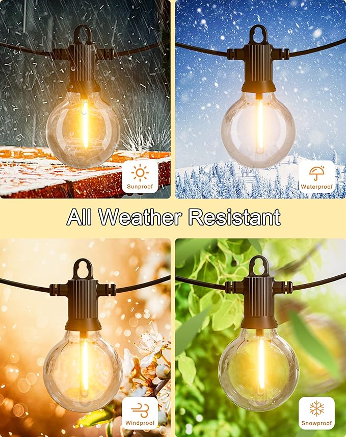 Zuske Outdoor String Lights Waterproof, 300FT Patio Lights with 146 Shatterproof G40 Globe Bulbs(6 Spare), Connectable Dimmable LED Hanging String Lights for Outside Backyard Porch Balcony (150FT x 2)