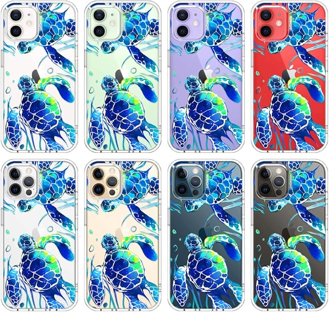 MOSNOVO Case for iPhone 12 & iPhone 12 Pro, [Buffertech 6.6ft Military-Grade Drop Protection] [Anti Peel Off Tech] Clear TPU Bumper Phone Case Cover Design - Sea Turtles