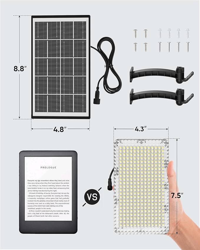 JACKYLED 1000 Lumens 299 LED Solar Lights Outdoor Bright Solar Dusk to Dawn Light with 4000mAh Battery, IP65 Waterproof Outdoor Solar Powered Security Flood Light for Wall Porch Shed Barn
