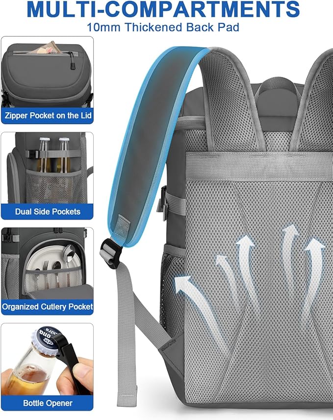 Pritent Cooler Backpack for Men Women Insulated Waterproof Backpack Cooler Leak Proof Cooler Bag Lightweight Lunch Backpack for Camping Beach Travel Picnic