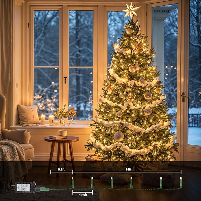 ASENEK 99FT 300 LED Christmas String Lights End-to-End Plug 8 Modes Indoor Lights with Timer, Outdoor Indoor Fairy Lights Christmas Tree Patio Garden Holiday Warm White