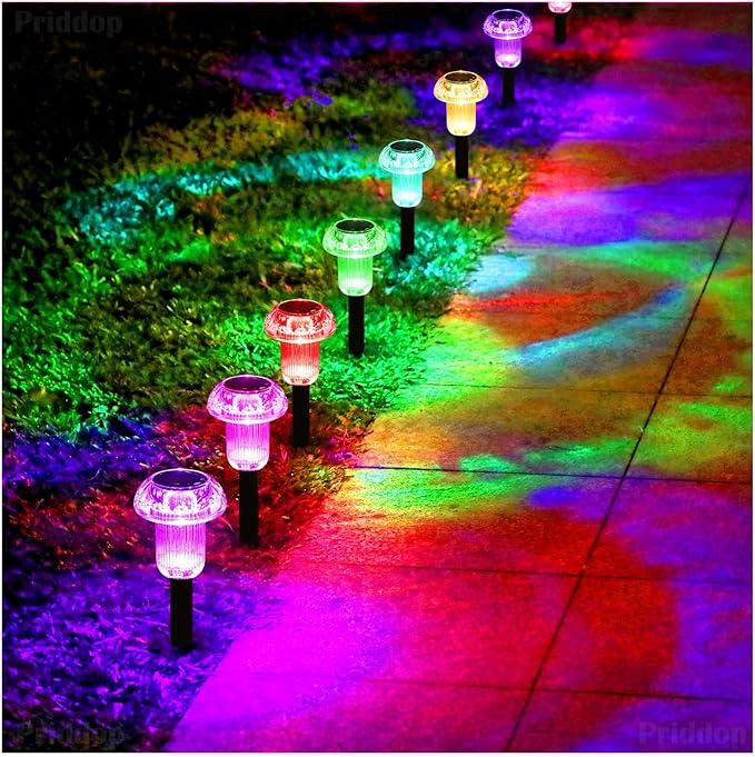 Priddop Solar Lights Outdoor Pathway Waterproof 16 Pack Color Changing LED Acrylic Mushroom Decorative Garden Lights for Yard Landscape Patio Outside Decorations
