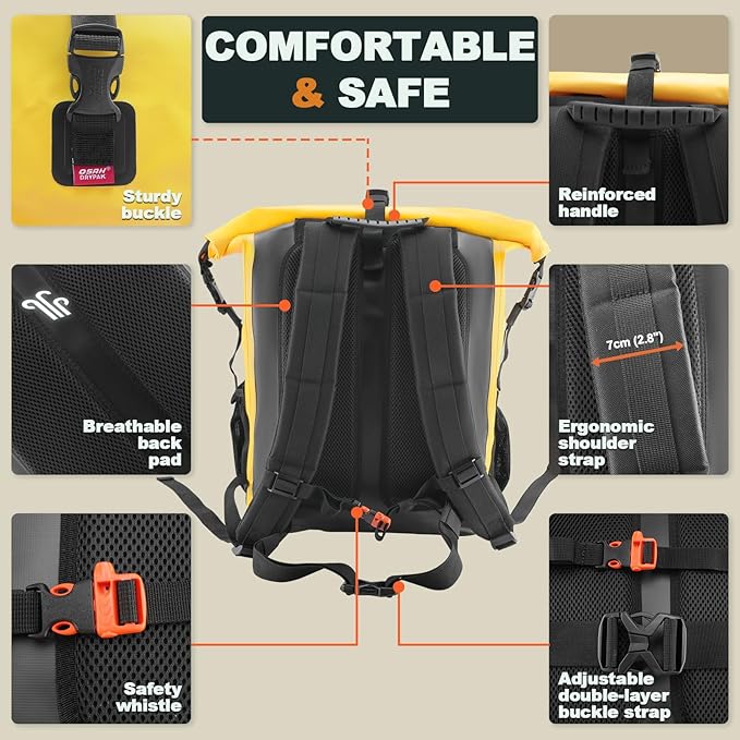 OSAH DRYPAK Waterproof Backpack Dry Bag 25L/35L/55L/85L – Heavy Duty Roll-Top Hiking Backpack Sack Keeps Gear Dry for Travel, Kayaking, Boating, Camping, Rafting and Fishing