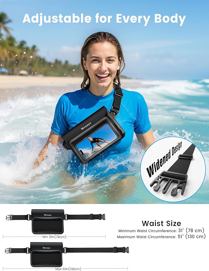 Niveaya IPX8 Waterproof Fanny Pack for Men Women, Large Capacity Touch Screen Dry Bag for Kayaking, Paddle Boarding, Waterpark & Swimming Essentials, Adjustable Waist Strap Pouch for Cell Phone