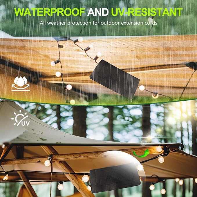 (Not Plastic) 3Pack Outdoor Extension Cord Safety Cover,10x5 Inch,600D Canvas Material Waterproof,Cord Connection Protector with Super-Sticky Hook & Loop,Outdoor Plug Cover Weatherproof for Outlet