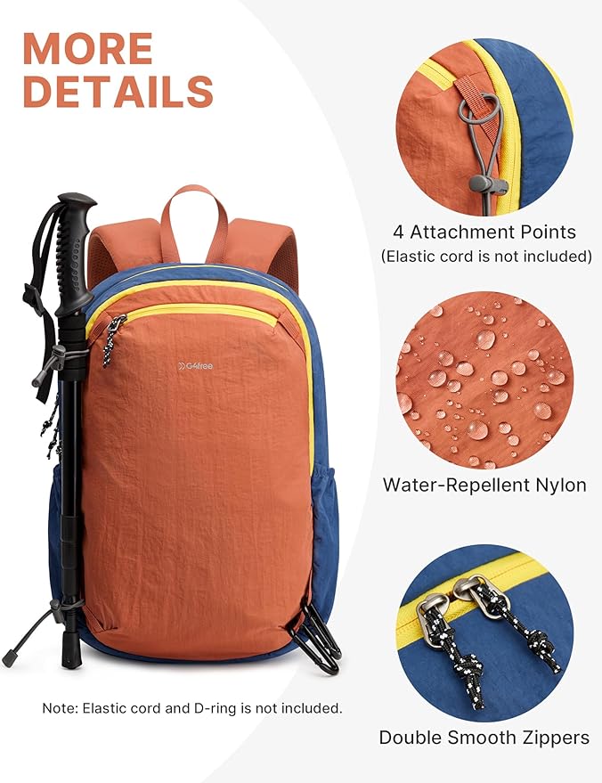 G4Free 15L Hiking Backpack Lightweight Small Travel Backpack Casual Daypack for Women Men Outdoor Campus, Orange