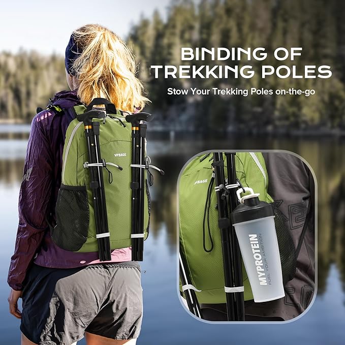 VPBAGE 15L Water-resistant Hiking Daypack, Small Backpack Travel Outdoor, Lightweight Day Pack with Tool Loops