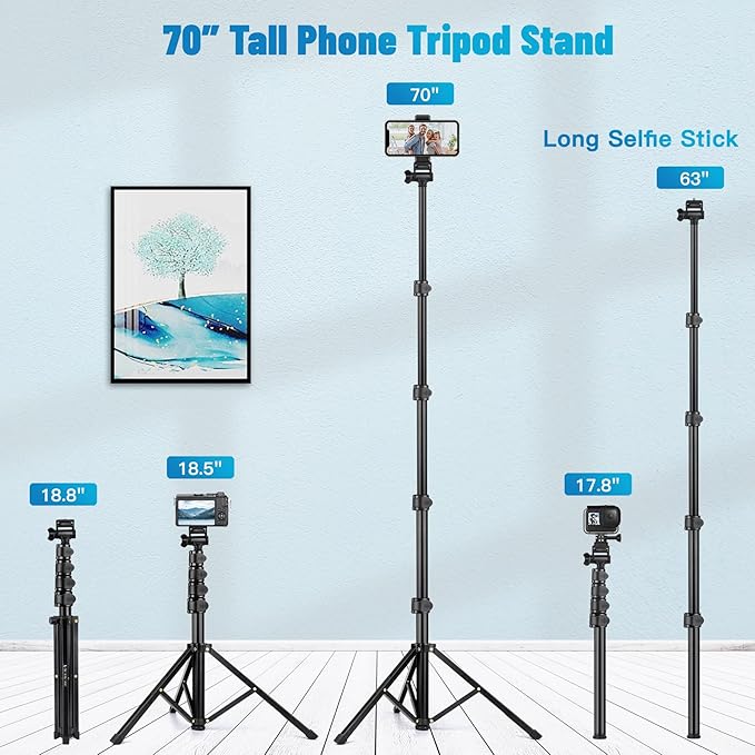 Victiv Phone Tripod, 70" Tripod for iPhone with Remote and Phone Holder, Sturdy & Stable, Adjustable Camera Stand & Selfie Stick Mode, Perfect for Selfies/Recording/Vlogging/Live Streaming