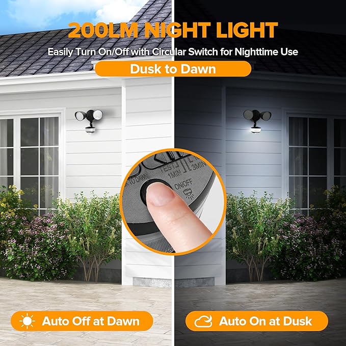 LUTEC 34W 3700 Lumen LED Security Lights Motion Sensor Light Outdoor with Night Light, 5000K IP65 Waterproof, Dusk to Dawn, Hardwired Motion Detector Flood Light for Garage, Yard-Black Night Light