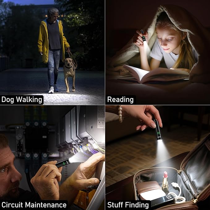 Blukar 2 Pack Rechargeable EDC Flashlight, 360L Mini Keychain Flash Light with 3 Lighting Modes, Memory Function, Waterproof, Compact and Portable Pocket Light for Everyday Carry, Emergency,Camping