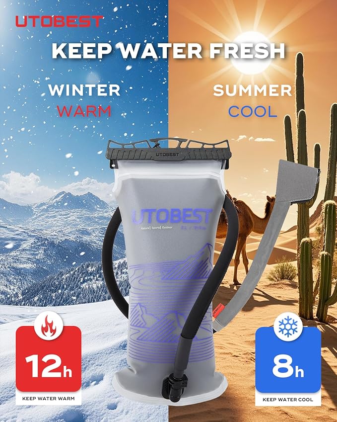 UTOBEST Insulated Water Bladder with Bite Valve Cover Keeps Water Cool or Warm for Hours, Leakproof TPU Hydration for Hiking Camping and Backpacking
