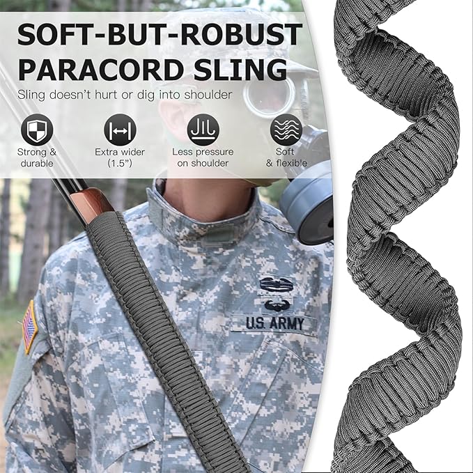 VVAAGG Two-Point Paracord Rifle Sling with Swivels, Non-Slip Gun Sling with Adjustable Length Strap