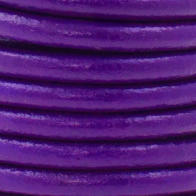 Mandala Crafts Round Genuine Purple Leather Cord for Jewelry Making – 5mm Cowhide Leather Rope String Lace for Kumihimo – 4.4 Yards Cowhide Craft Cording Spool