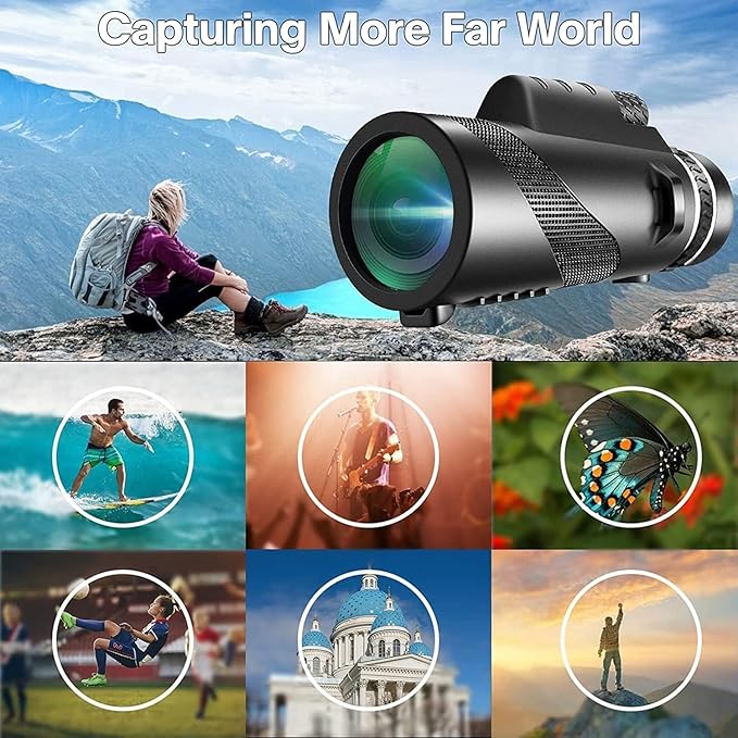 Monocular-Telescope 80x100 High Powered Monoculars High Definition for Adults High Powered with Smartphone Adapter Telescope Hunting Wildlife Bird Watching Travel Camping Hiking-Black1
