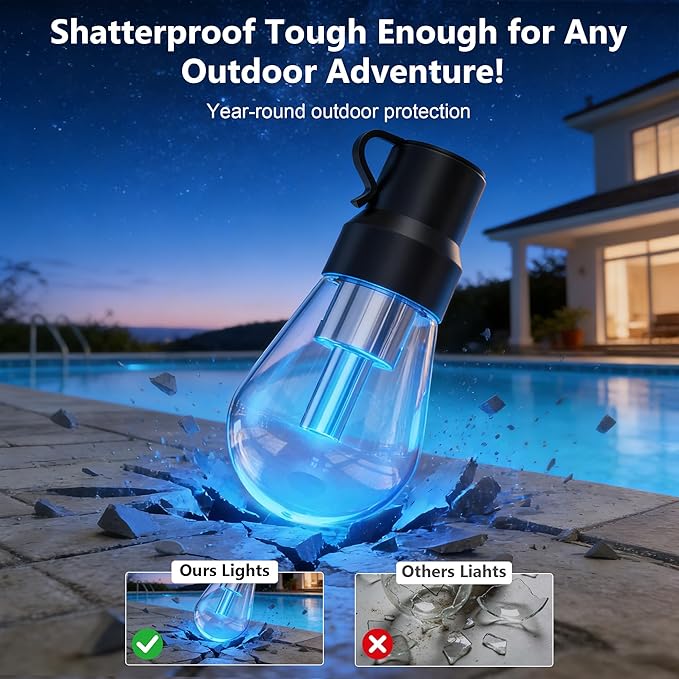 Beizelte Outdoor String Lights, 400FT RGB+IC Outside Light Dimmable Shatterproof LED Bulbs, IP67 Waterproof Chasing Effect Lighting DreamColor Patio Strip Lights for Backyard, Balcony, Outdoor Living