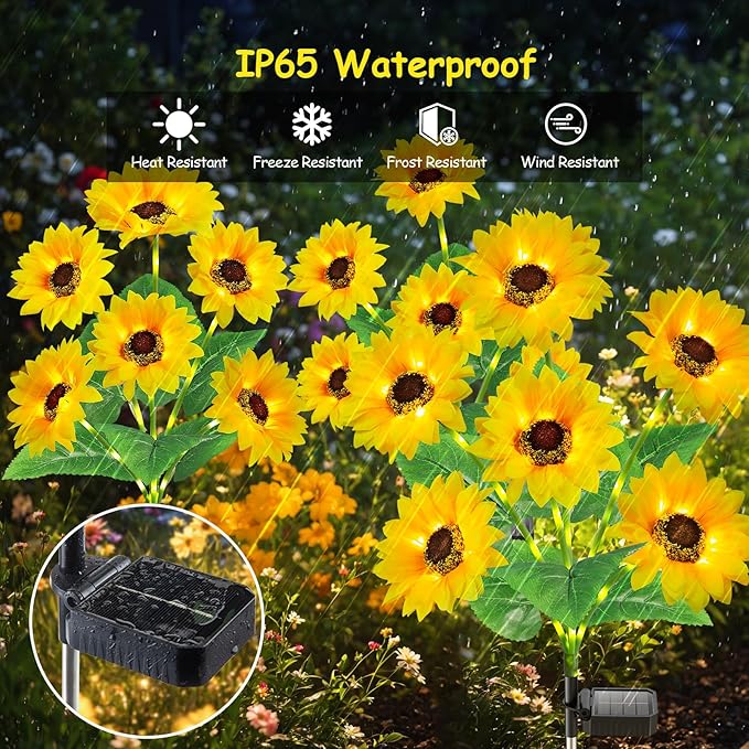 Solar Lights Outdoor Garden Decor, Upgraded 6 Pack with 36 Sunflowers, Auto On/Off Solar Flowers, Waterproof Garden Lights for Yard Patio, Gift for Mother