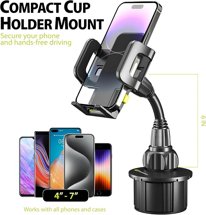 Bracketron TripGrip Universal Phone Holder for Car Cup Holder Mount - 360 Degree Rotation, Swivel Gooseneck, Expandable Base Cell Phone Cup Holder Insert - Smartphone Cradle Stand