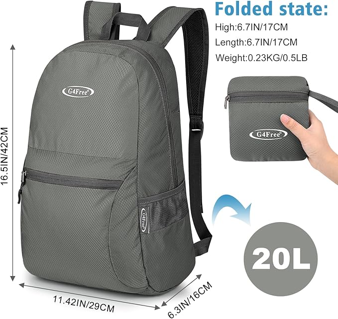 G4Free 20L Lightweight Packable Backpack Travel Hiking Daypack Foldable Backpack for Men Women