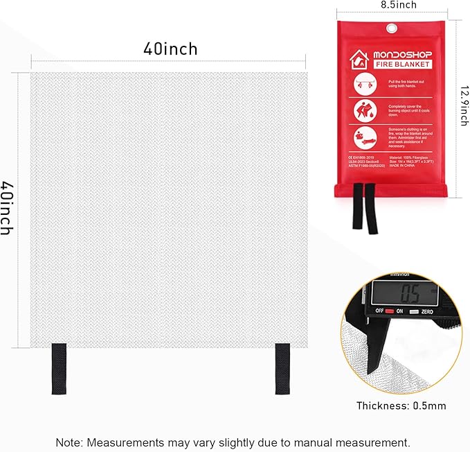 Mondoshop Silicone Fire Blanket for Home - 4Pack 40"x40" Emergency Fire Blankets for Kitchen, Fire Retardant Blankets for Car, Camping, Grill, Office, Warehouse, School, Picnic