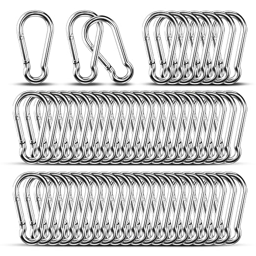 Carabiner Clip Hooks, 50pcs 3.15 inch Carabiners Heavy Duty, 304 Stainless Steel Spring Snap Hook Fits Camping Hiking, Metal Clips for Rope Chain Keys Rings