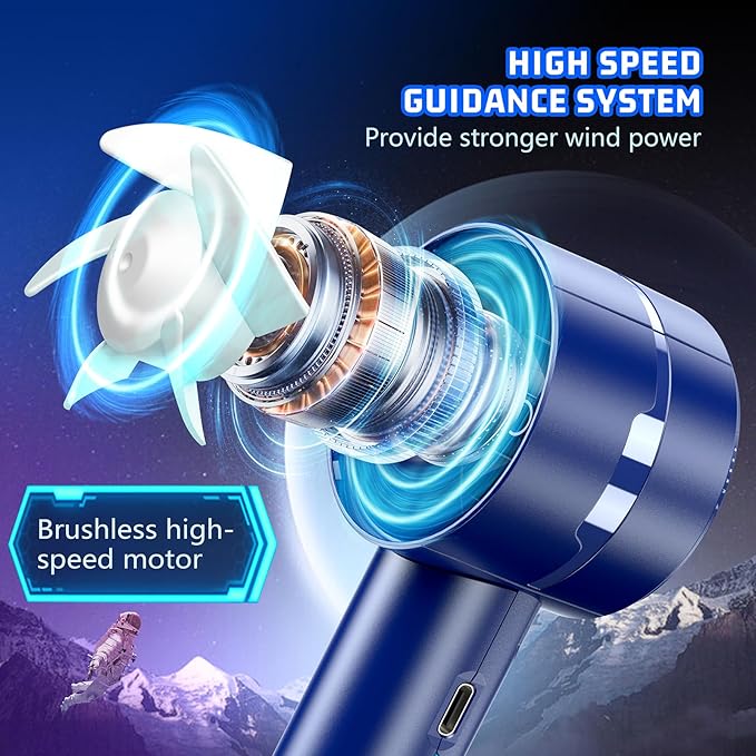 2pcs portable handheld fan personal fan portable neck fan small rechargeable fan usb mini small fan high speed motor lasts 4-16 hours 4-speed lanyard fan for summer outdoor travel children (G2-Blue)