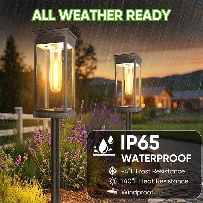 2 Pack Solar Pathway Lights Outdoor,IP65 Waterproof - Bright Solar Lights Outdoor,Auto On/Off Pathway Lights Solar Powered,Solar Path Lights for Walkway Driveway Garden