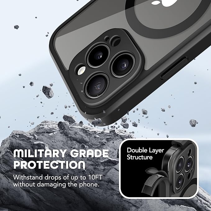 TIESZEN for iPhone 15 Pro Case, Compatible with MagSafe, Built-in Privacy Screen Protector and Camera Protection, Anti Spy Full Body Dustproof Shockproof Hard Phone Case 6.1", Black