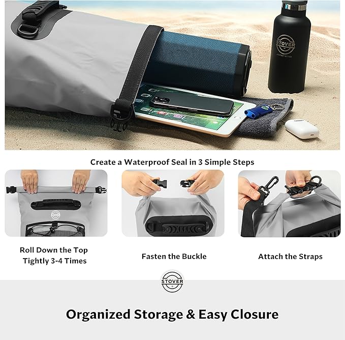 STOVER 5/10/25/30/40/55L Waterproof Dry Bag- Roll-Top Backpack w/Phone Case- Kayaking, Hiking, Camping, Boating- Men/Women