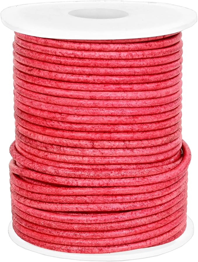 GENIQUE Real/Genuine Round Leather String Cord for Necklace, Bracelets, Jewelry, Kumihimo Braiding, DIY Projects (20 Metres) (2mm, Cyclaman Distressed)