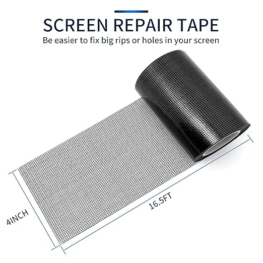 SANKEMU Screen Repair Tape, Extra Wide 16FT, Black, Adhesive & Waterproof, Fiberglass, fix for Screen Door and Window Screen, (4 INCH X 16.5 FT)