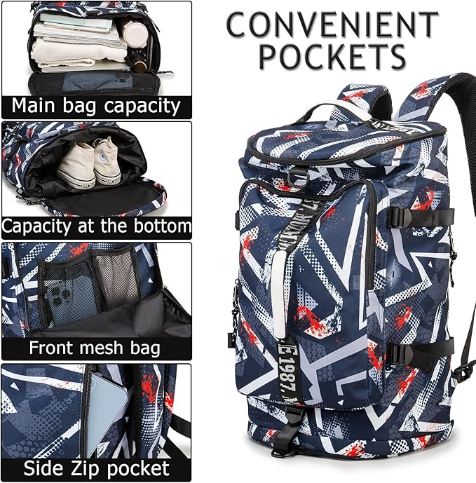 Gym Duffle Bag Waterproof black Laptop Backpack Suitable for Hiking, Fishing, Travel 40L Large Capacity Trendy Cool Lightweight Backpack for Men and Women
