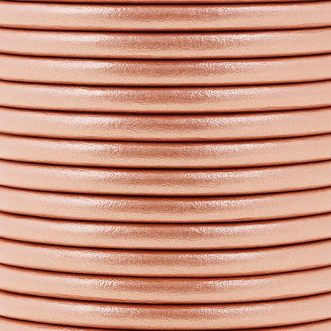 Mandala Crafts Round Genuine Rose Gold Leather Cord for Jewelry Making – 4mm Cowhide Leather Rope String Lace for Kumihimo – 11 Yards Cowhide Craft Cording Spool
