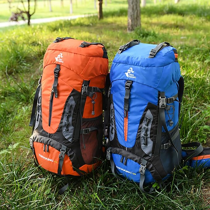 Bseash 60L Hiking Camping Backpack with Rain Cover, Waterproof Large Capacity Outdoor Sport Travel Daypack Climbing Touring (Orange)