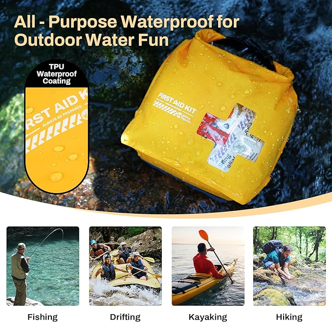 RHINO RESCUE Waterproof Boat First Aid Kit, Lightweight Boat Accessories Dry Bag, Emergency Marine Survival Supplies for Outdoor Kayak, Fishing, Floating, Swimming, Beach & Camping (Orange)