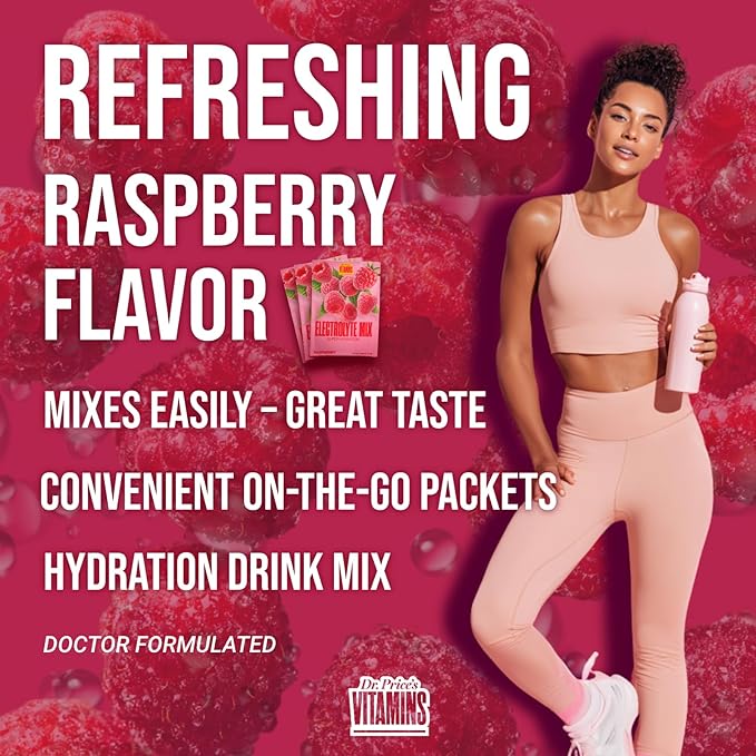 Dr. Price’s Electrolytes Powder Packets – Raspberry, 60 Packets | Sugar Free Electrolytes | Hydration Drink Mix, 72+ Trace Minerals, Keto Electrolytes, Vegan, Doctor-Formulated, Made in USA