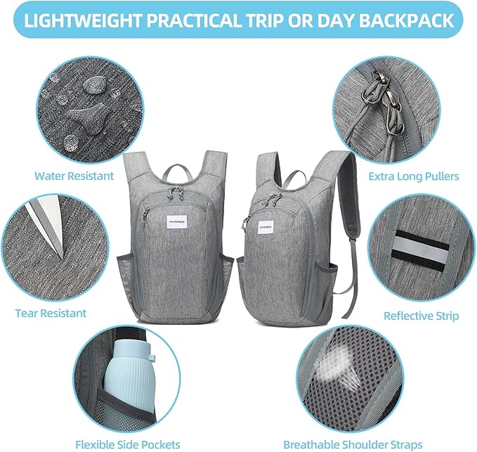 10L Foldable Lightweight Backpack – Packable Travel Daypack for Hiking, Cycling & Everyday Use – Water-Resistant Travel Bag with Multi-Pocket Design for Women & Men(Gray)