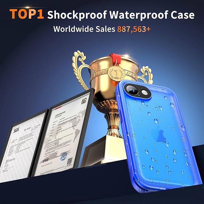 Cozycase TOP Protective Full Body Frosted Blue Case for iPhone 16e/iPhone 17e - Slim Shock Water Proof Protection Construction Builder Unbreakable Double Sided Bumper Armour Rugged Strong 16/17 e Case