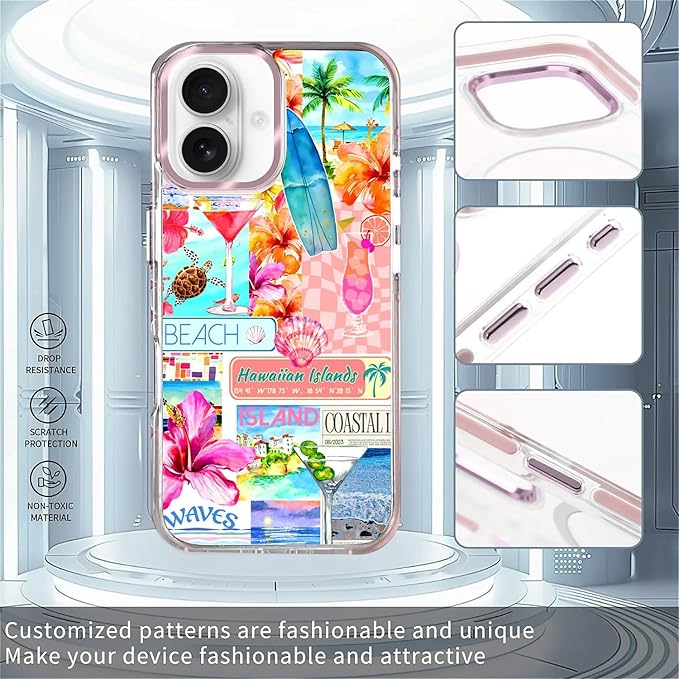Case for iPhone 16 Plus,[Compatible with MagSafe],Coastal Beach Cover Coquette Collage Phone Case Design，for Women Girls Magnetic Clear Cover - Slim, Sleek, & Shockproof Protection