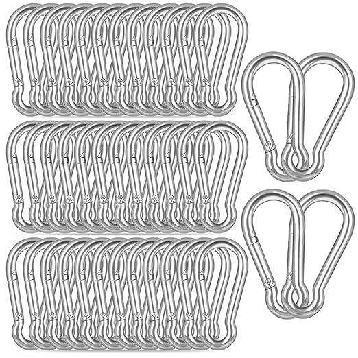40PCS M6 Heavy Duty Carabiner Clip, 2.36Inch Snap Hook Quick Link Small Carabiner Clips,Spring Link Buckle for Fishing Camping Hammock Dog Leashes-260LBS Holding Capacity (Silver)