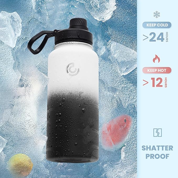 Sports Water Bottle 32oz, Insulated Water Bottle with Handle,Stainless Steel,Simple Modern,Suitable for Travel, School, Boy, Girl(Day & Night)