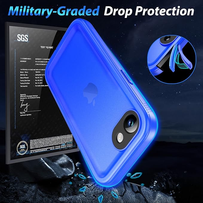 SPORTLINK for iPhone 16e Case/iPhone 17e Case, IP68 Waterproof Military Protective Full Body Heavy Duty Shockproof 360 Sealed Dustproof with Camera Screen Protector Cover for i Phone 16 e 6.1" Blue
