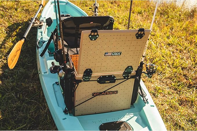 YakAttack BlackPak Pro 13" x 16" Kayak Fishing Crate with 4 Rod Holders - Desert Sand | Tackle Storage Box & Gear Organizer for Kayaks | Lightweight, Durable & Customizable Marine Fishing Accessory