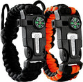 Atomic Bear Paracord Bracelet (2 Pack) - Adjustable - Fire Starter - Loud Whistle - Perfect for Hiking, Camping, Fishing and Hunting - Black & Black+Orange