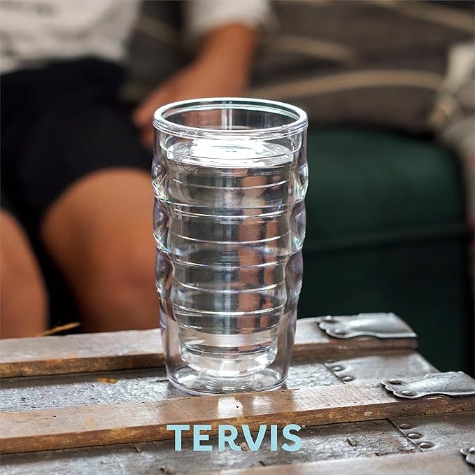 Tervis Clear & Colorful Lidded Made in USA Double Walled Insulated Tumbler Travel Cup Keeps Drinks Cold & Hot, 10oz Wavy, Black Lid