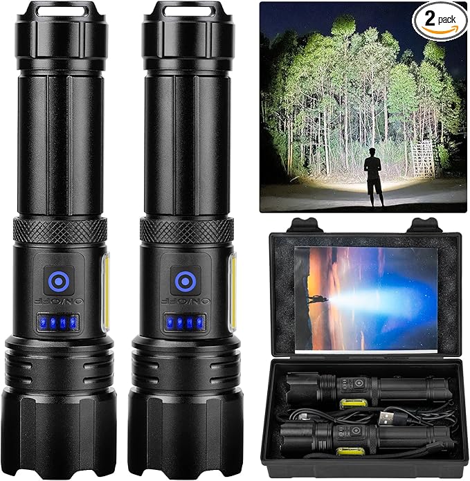 Sigoobal Flashlight LED Rechargeable Flashlights High Lumens, 99,000 LM Super Bright Powerful Flashlight, High Powered Flash Lights Waterproof Handheld Flashlights for Home Camping Hiking(2 Pack)