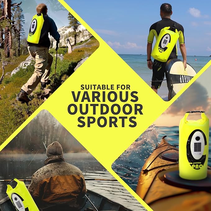 FELICON Solar/Battery Multi-Functional Backpack with Bluetooth Speaker,IP66 Waterproof Dry Bag,Heavy Duty Roll Top Closure,Large Capacity Bag for Camping,Hiking,Traveling (Neon Yellow 20L)