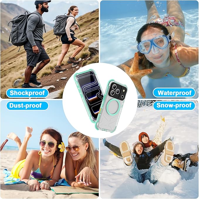 Waterproof Phone Case Compatible with iPhone 17 Pro, IP68 Waterproof Shockproof Dust-Proof Phone Case with Built in Screen Protector, Full Body Protective Case (Green Lake, iPhone 17 Pro)